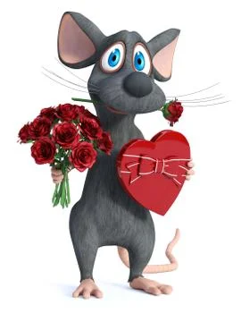 3D rendering of a cartoon mouse being romantic. Stock Illustration