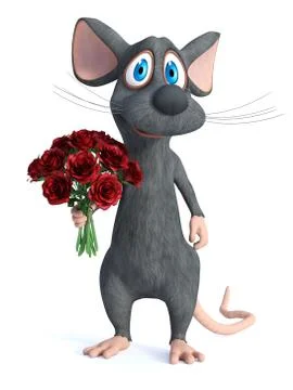 3D rendering of a cartoon mouse being romantic. Stock Illustration