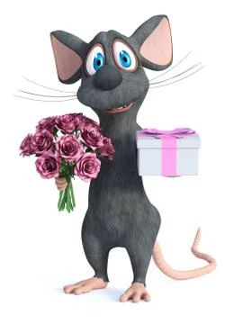 3D rendering of a cartoon mouse being romantic. Stock Illustration
