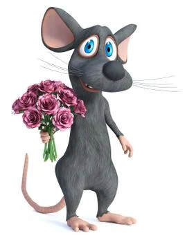 3D rendering of a cartoon mouse being romantic. Stock Illustration