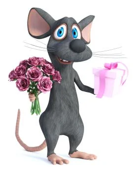 3D rendering of a cartoon mouse being romantic. Stock Illustration