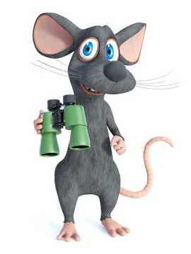 3D rendering of a cartoon mouse with binoculars. Stock Illustration
