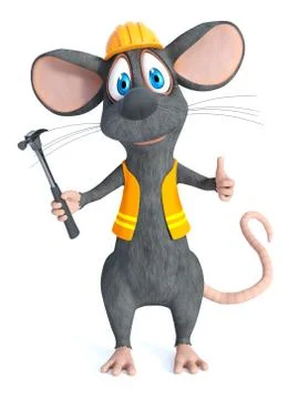 3D rendering of a cartoon mouse construction worker. Illustrazione stock