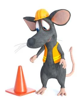 3D rendering of a cartoon mouse construction worker. Stock Illustration