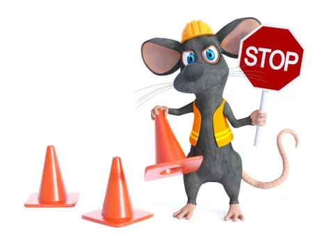 3D rendering of a cartoon mouse construction worker. Stock Illustration