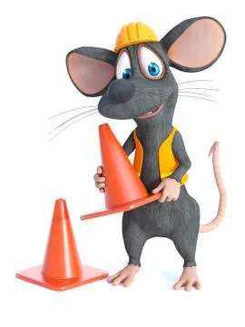 3D rendering of a cartoon mouse construction worker. Stock Illustration