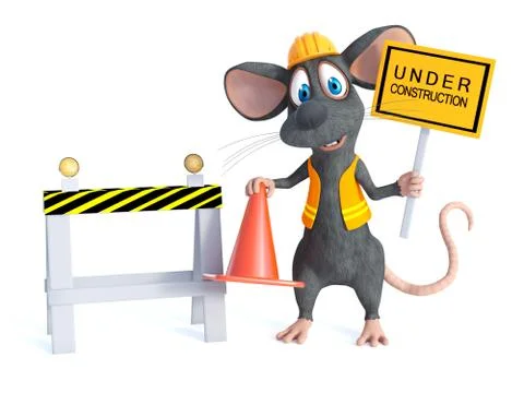 3D rendering of a cartoon mouse construction worker. Stock Illustration