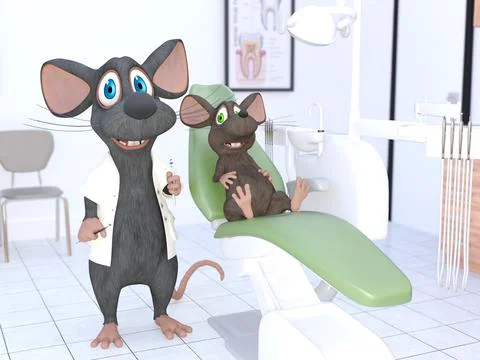 3D rendering of a cartoon mouse as a dentist. Stock-Illustration