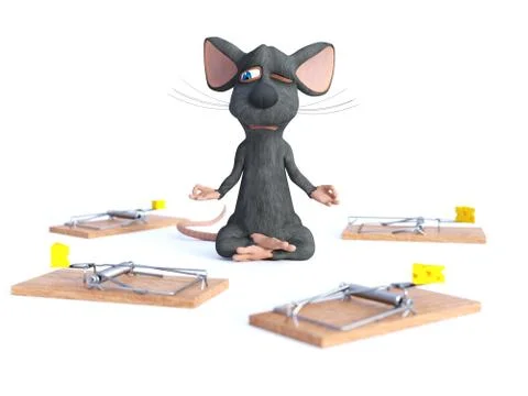 3D rendering of a cartoon mouse doing yoga. Illustrazione stock