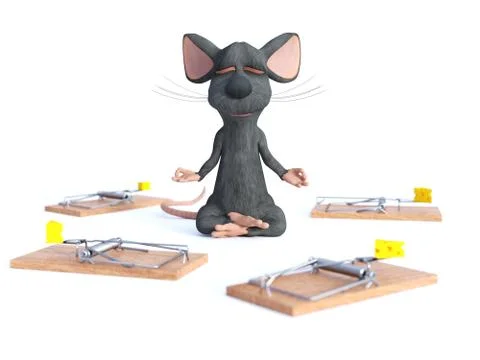 3D rendering of a cartoon mouse doing yoga. Stock Illustration