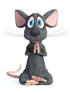 3D rendering of a cartoon mouse doing yoga. Stock Illustration