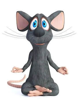 3D rendering of a cartoon mouse doing yoga. Stock Illustration