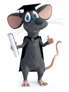 3D rendering of a cartoon mouse graduating. Stock Illustration