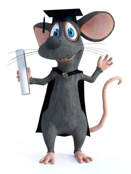 3D rendering of a cartoon mouse graduating. Illustrazione stock