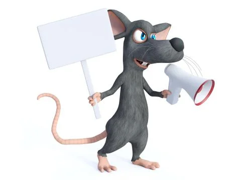 3D rendering of a cartoon mouse holding blank sign. Stock Illustration
