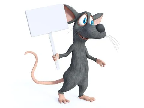 3D rendering of a cartoon mouse holding blank sign. Stock Illustration