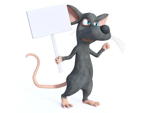 3D rendering of a cartoon mouse holding blank sign. Stock Illustration