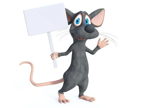 3D rendering of a cartoon mouse holding blank sign. Stock Illustration