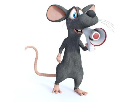 3D rendering of a cartoon mouse holding megaphone. Stock Illustration