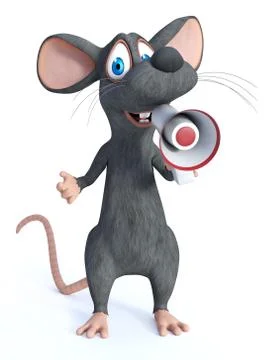 3D rendering of a cartoon mouse holding megaphone. Stock Illustration