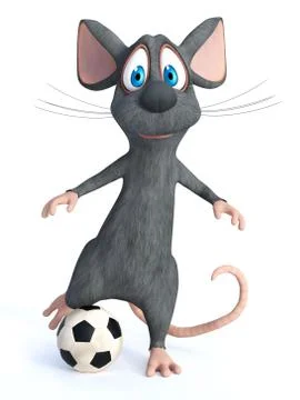 3D rendering of a cartoon mouse kicking soccer ball. Stock Illustration