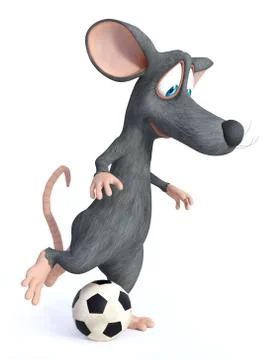 3D rendering of a cartoon mouse kicking soccer ball. Stock Illustration