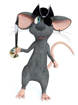 3D rendering of a cartoon mouse pirate holding sword. Stock Illustration