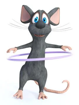 3D rendering of a cartoon mouse playing with a hula hoop. Stock Illustration