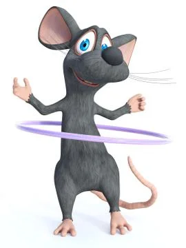 3D rendering of a cartoon mouse playing with a hula hoop. Stock Illustration