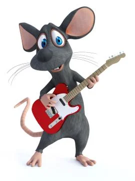 3D rendering of a cartoon mouse playing electric guitar. Stock Illustration