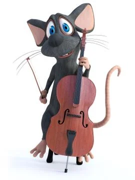 3D rendering of a cartoon mouse playing cello. Stock Illustration