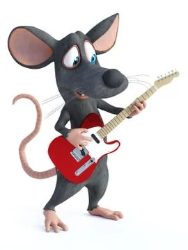 3D rendering of a cartoon mouse playing electric guitar. Illustrazione stock