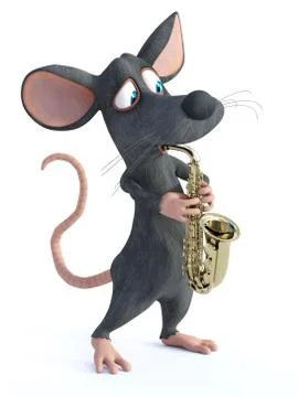 3D rendering of a cartoon mouse playing saxophone. Stock Illustration