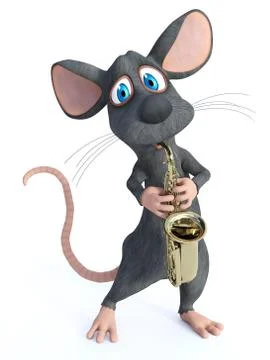 3D rendering of a cartoon mouse playing saxophone. Stock Illustration