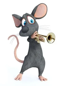 3D rendering of a cartoon mouse playing trumpet. Illustrazione stock