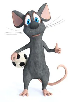 3D rendering of a cartoon mouse posing with soccer ball. Stock Illustration