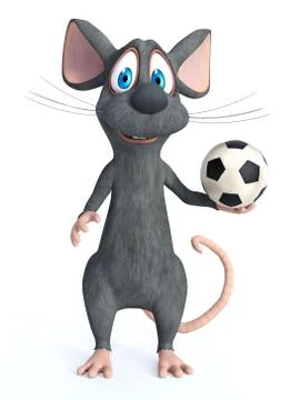3D rendering of a cartoon mouse posing with soccer ball. Stock Illustration