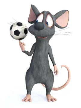 3D rendering of a cartoon mouse posing with soccer ball. Stock Illustration
