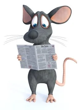3D rendering of a cartoon mouse reading a newspaper. Stock Illustration
