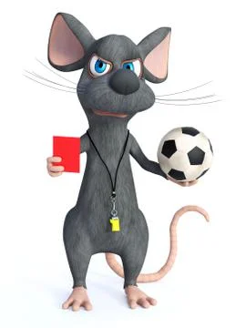 3D rendering of a cartoon mouse as soccer referee. Stock Illustration