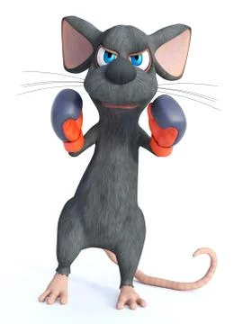 3D rendering of a cartoon mouse wearing boxing gloves. Illustrazione stock