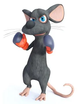 3D rendering of a cartoon mouse wearing boxing gloves. Stock Illustration