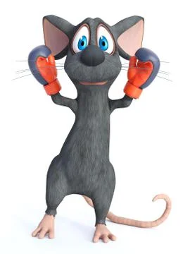 3D rendering of a cartoon mouse wearing boxing gloves. Stock Illustration