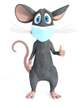 3D rendering of a cartoon mouse wearing face mask. Stock Illustration