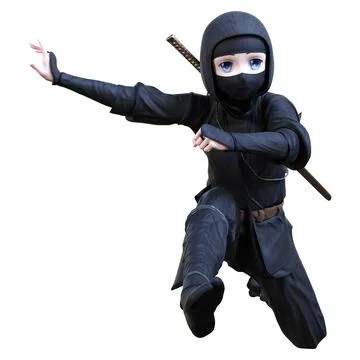 3D Rendering Cartoon Ninja Boy on White Stock Illustration