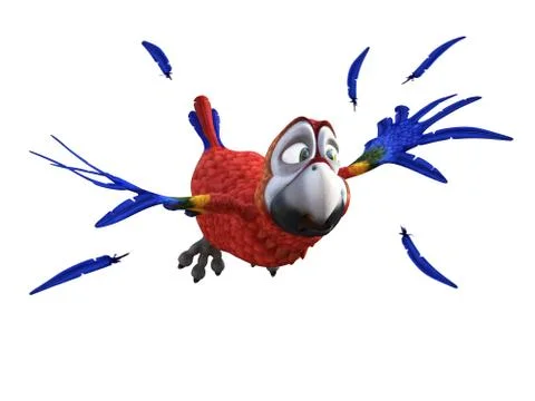 3D rendering of cartoon parrot looking afraid while flying. Stock Illustration