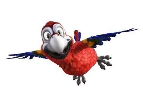 3D rendering of cartoon parrot smiling while flying. Stock Illustration