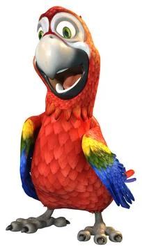 3D Rendering Cartoon Parrot on White Stock Illustration