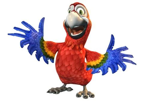 3D Rendering Cartoon Parrot on White Stock Illustration