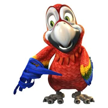 3D Rendering Cartoon Parrot on White Stock Illustration